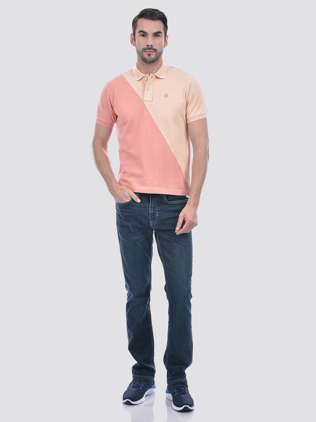 Numero Uno Men Peach & Beige Color Block Polo T-Shirt